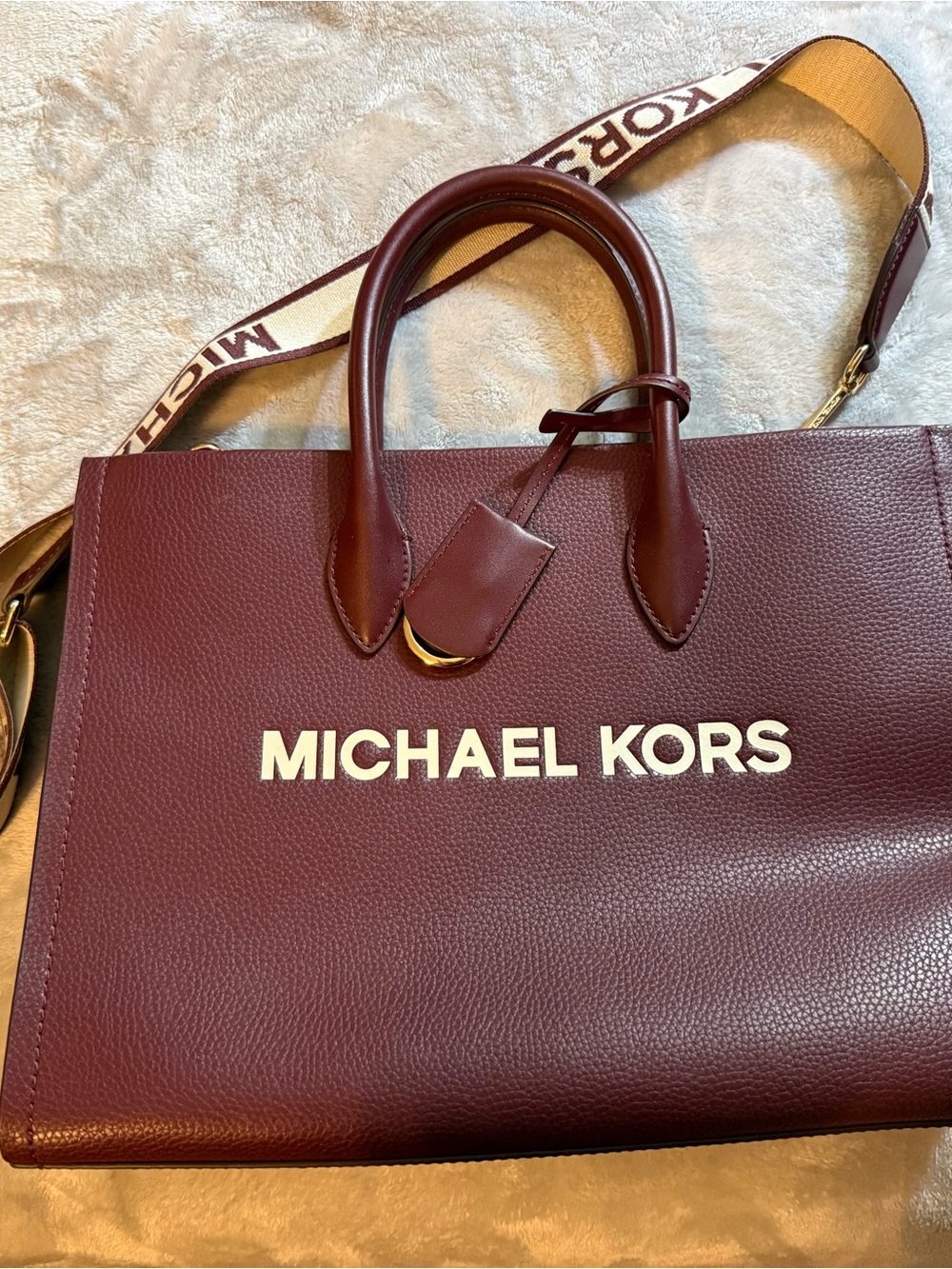 Michael Kors Burgundy Leather Tote with Logo Strap